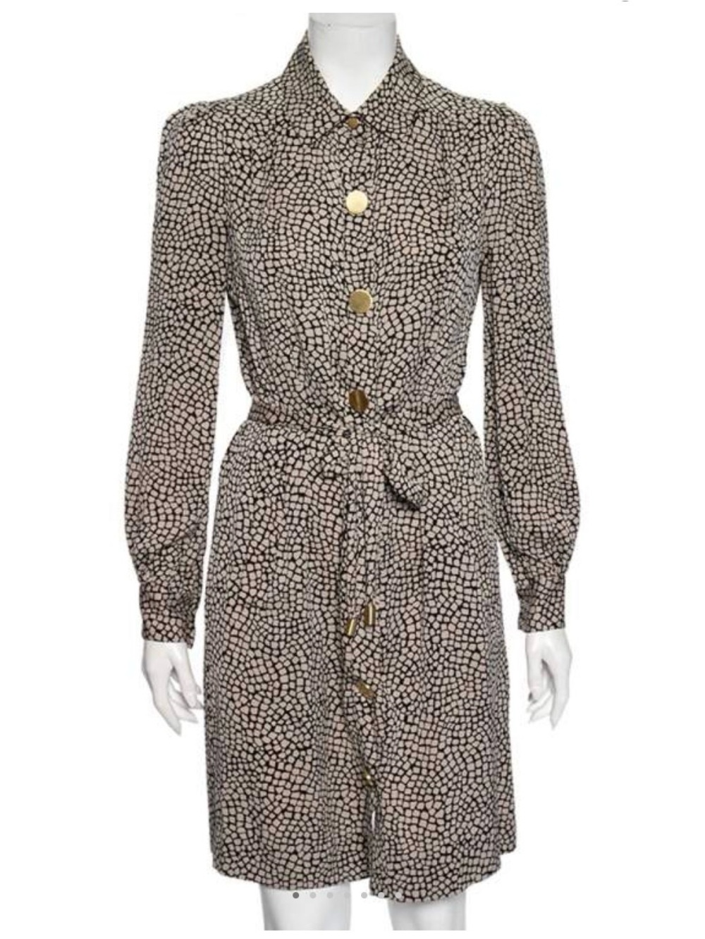 Diane Von Furstenberg Black and Cream Printed Long-Sleeve Button Dress - Picture 10 of 10